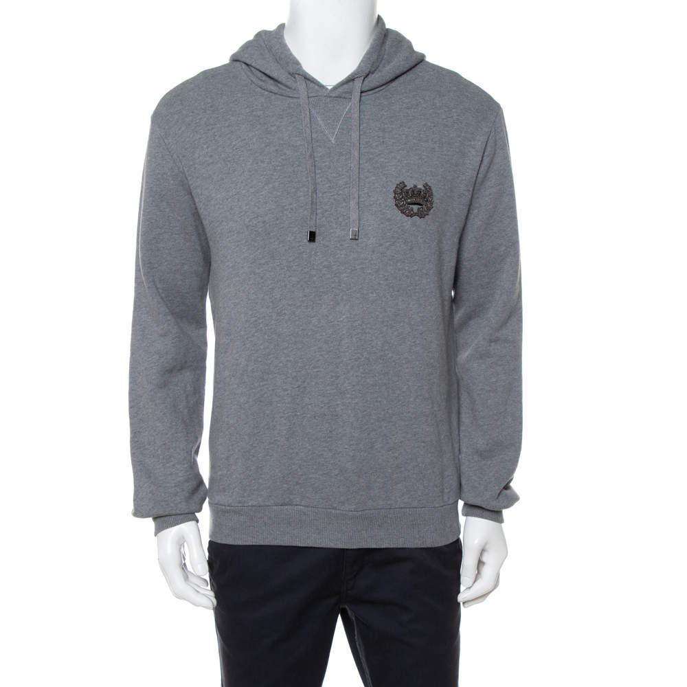 مملوكة مسبقًا سويتشيرت دولتشي أند غابانا قطن رصاصي بالشعار المزخرف بهودي مقاس صغير - سمول