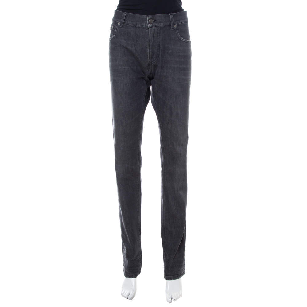 Pre Owned Dolce & Gabbana Black Denim Distressed Straight Leg Jeans XL