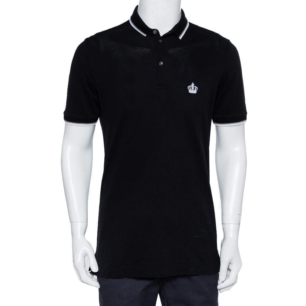 Dolce & Gabbana Black Cotton Pique Polo T-Shirt L