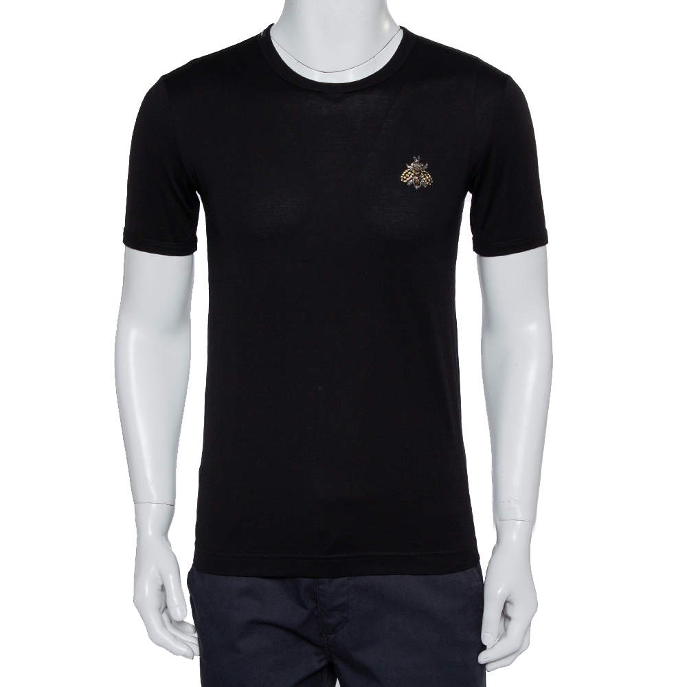Pre Owned Dolce & Gabbana Black Cotton Embellished Crewneck T-Shirt S