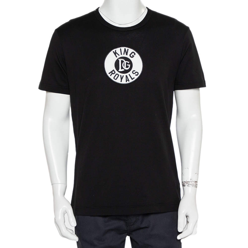 مملوكة مسبقًا تي شيرت دولتشي أند غابانا رقبة مستديرة رقعة كينغ رويالز قطن أسود مقاس كبير