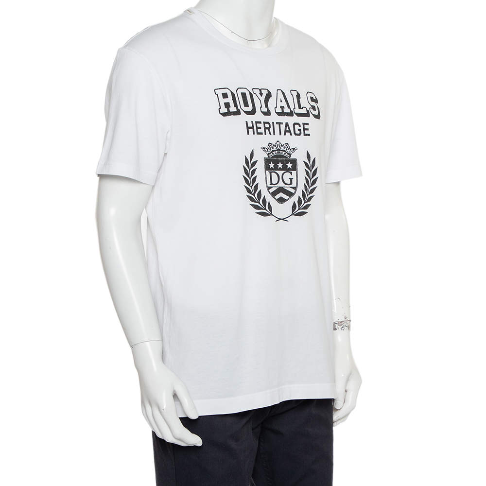 Dolce & Gabbana White Cotton Royals Heritage Print Crewneck T-Shirt L Dolce  & Gabbana