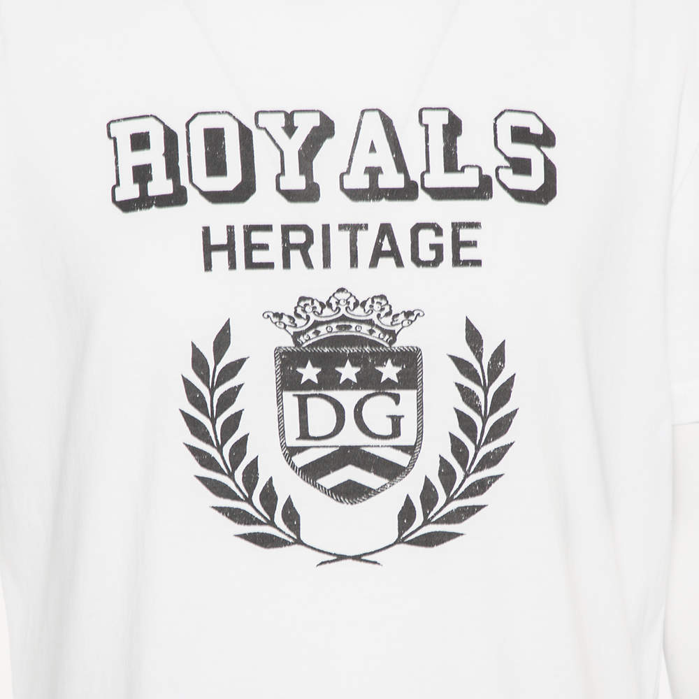 Dolce & Gabbana White Cotton Royals Heritage Print Crewneck T-Shirt L Dolce  & Gabbana