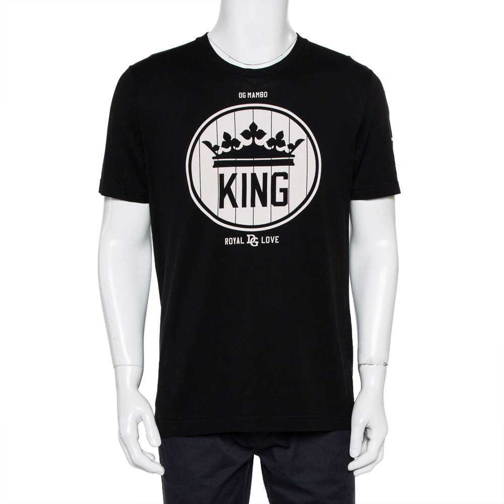 Pre Owned Dolce & Gabbana Black Cotton King Crewneck T-Shirt L