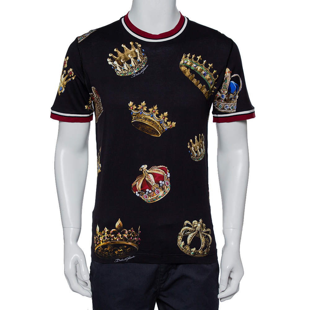 Pre Owned Dolce & Gabbana Black Crown Print Cotton Short Sleeve T-Shirt XL