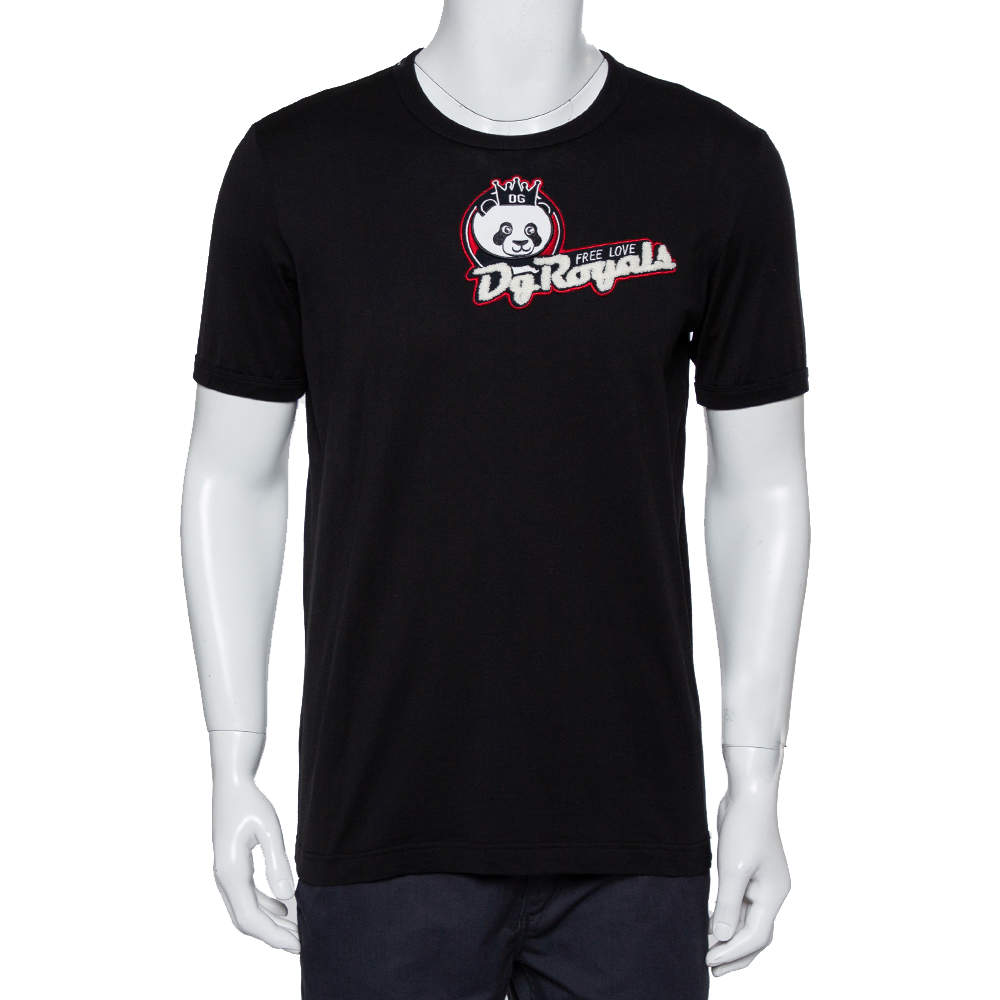 Pre Owned Dolce & Gabbana Black DG Royals Patch Cotton Crewneck T-Shirt XL