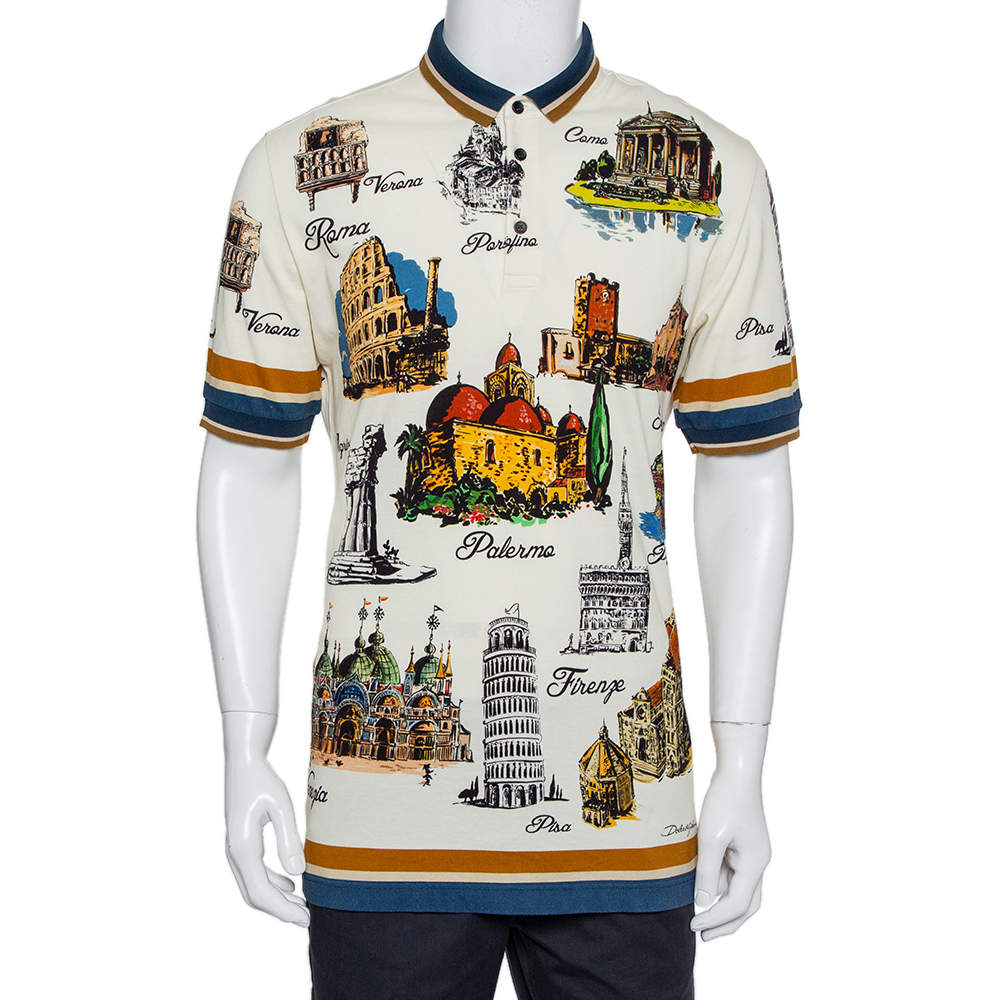 Pre Owned تي شيرت بولو دولتشي أند غابانا مطبوع جوله في إيطاليا متعدد الألوان مقاس كبير جداً (اكس لارج)