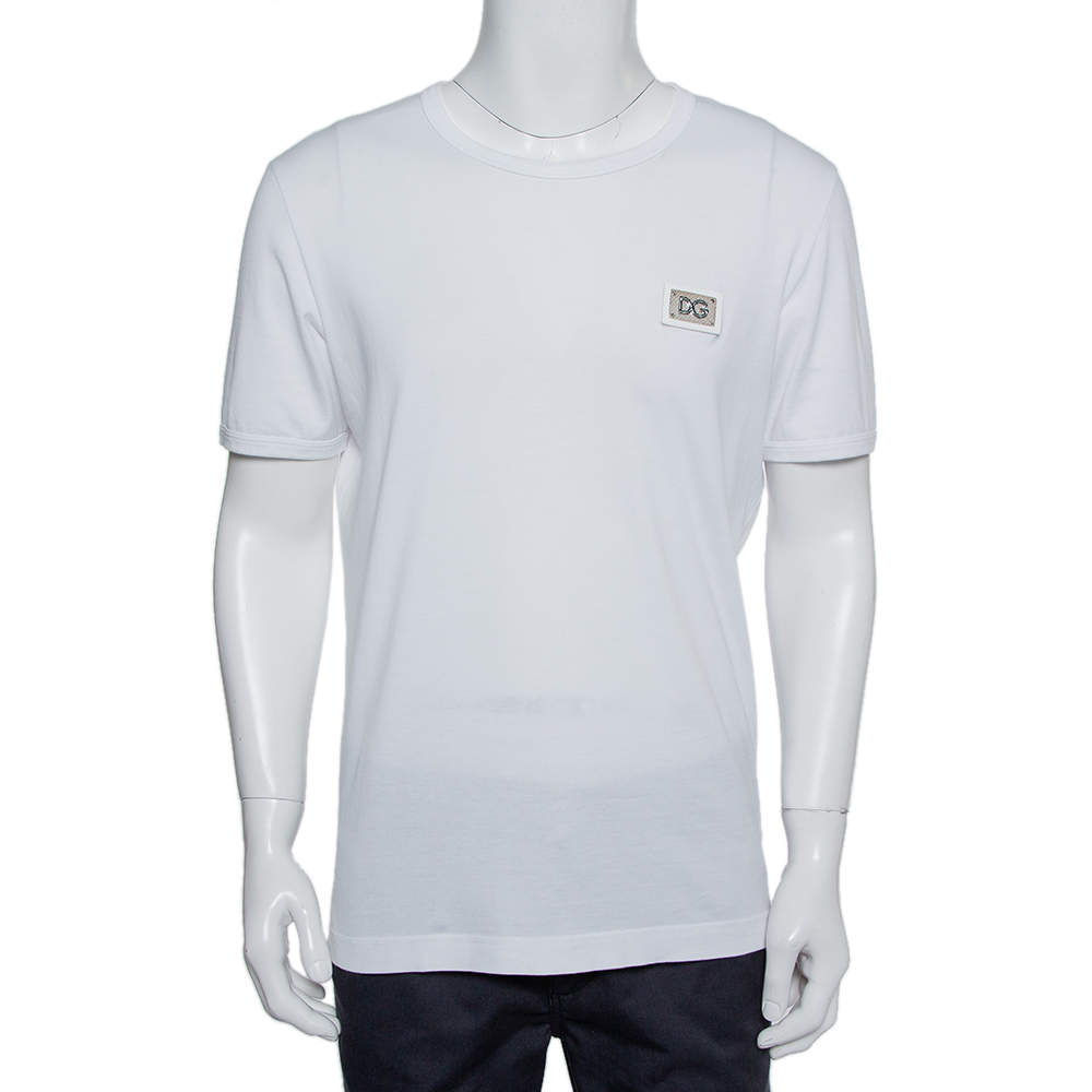 Dolce & Gabbana White Logo Patch Cotton Crewneck T-Shirt XL
