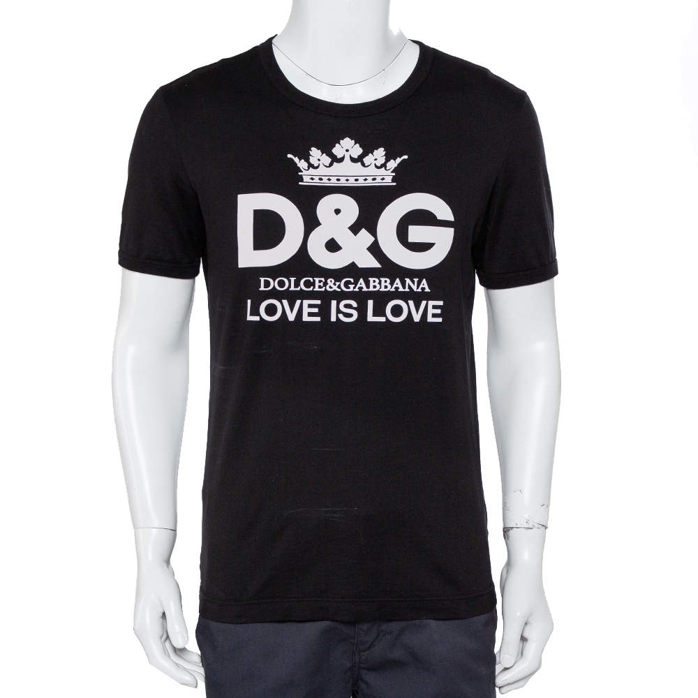 Pre Owned Dolce & Gabbana Black Logo Printed Cotton Crewneck T-Shirt S