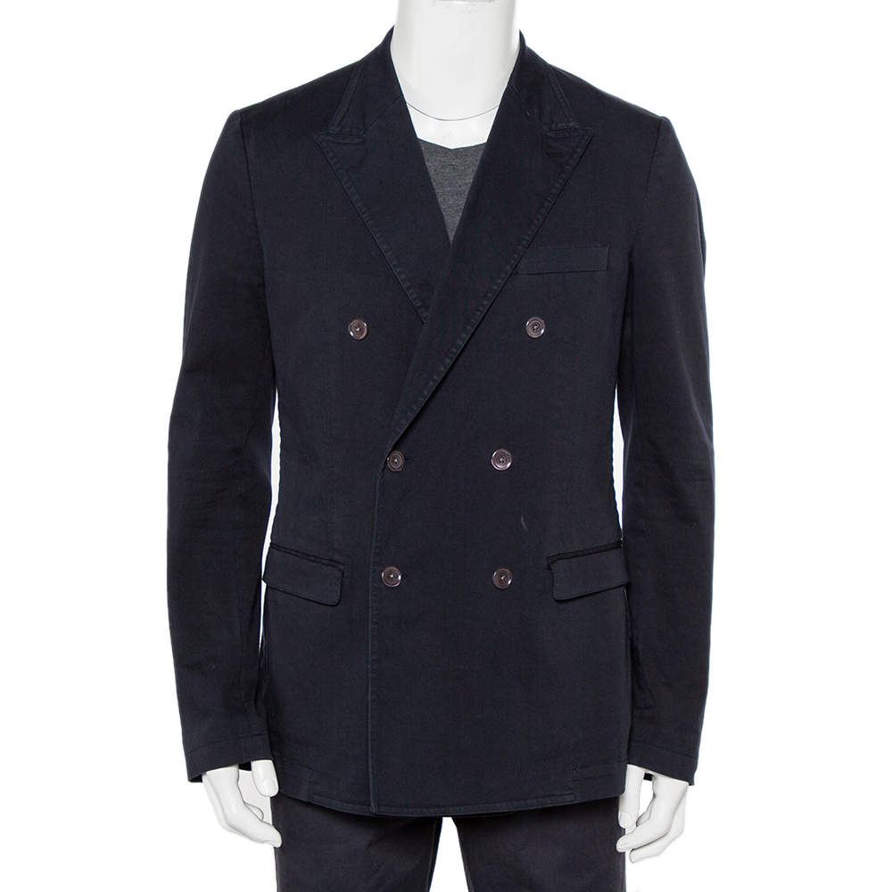 Pre Owned Dolce & Gabbana Navy Blue Denim Double Breasted Blazer XXL