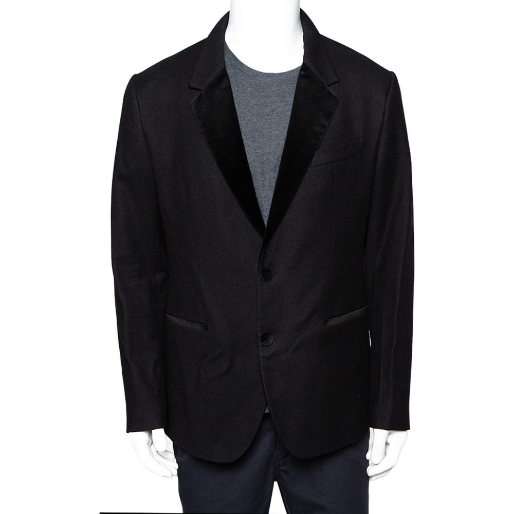 Pre Owned Dolce & Gabbana Black Wool Velvet Trim Button Front Blazer XL