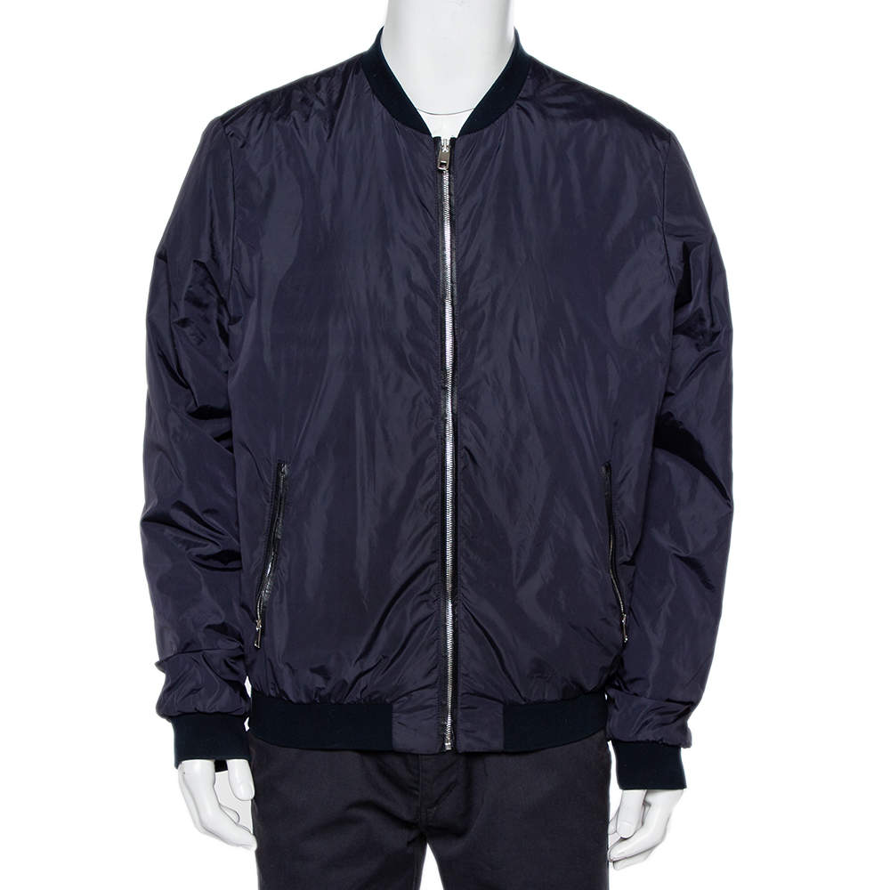 Dolce & Gabbana Navy Blue Synthetic Zip Front Bomber Jacket XXL 