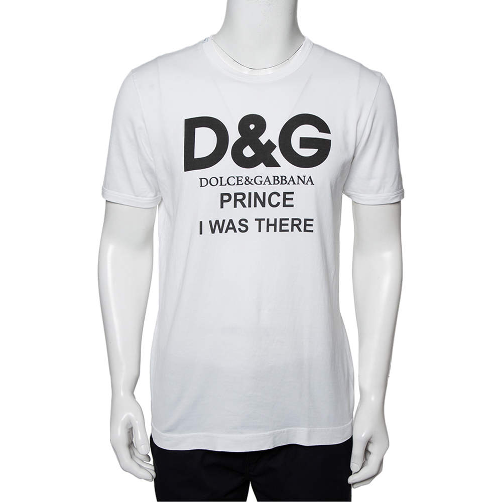 مملوكة مسبقًا Dolce & Gabbana White Logo Printed Cotton Crewneck T-Shirt M