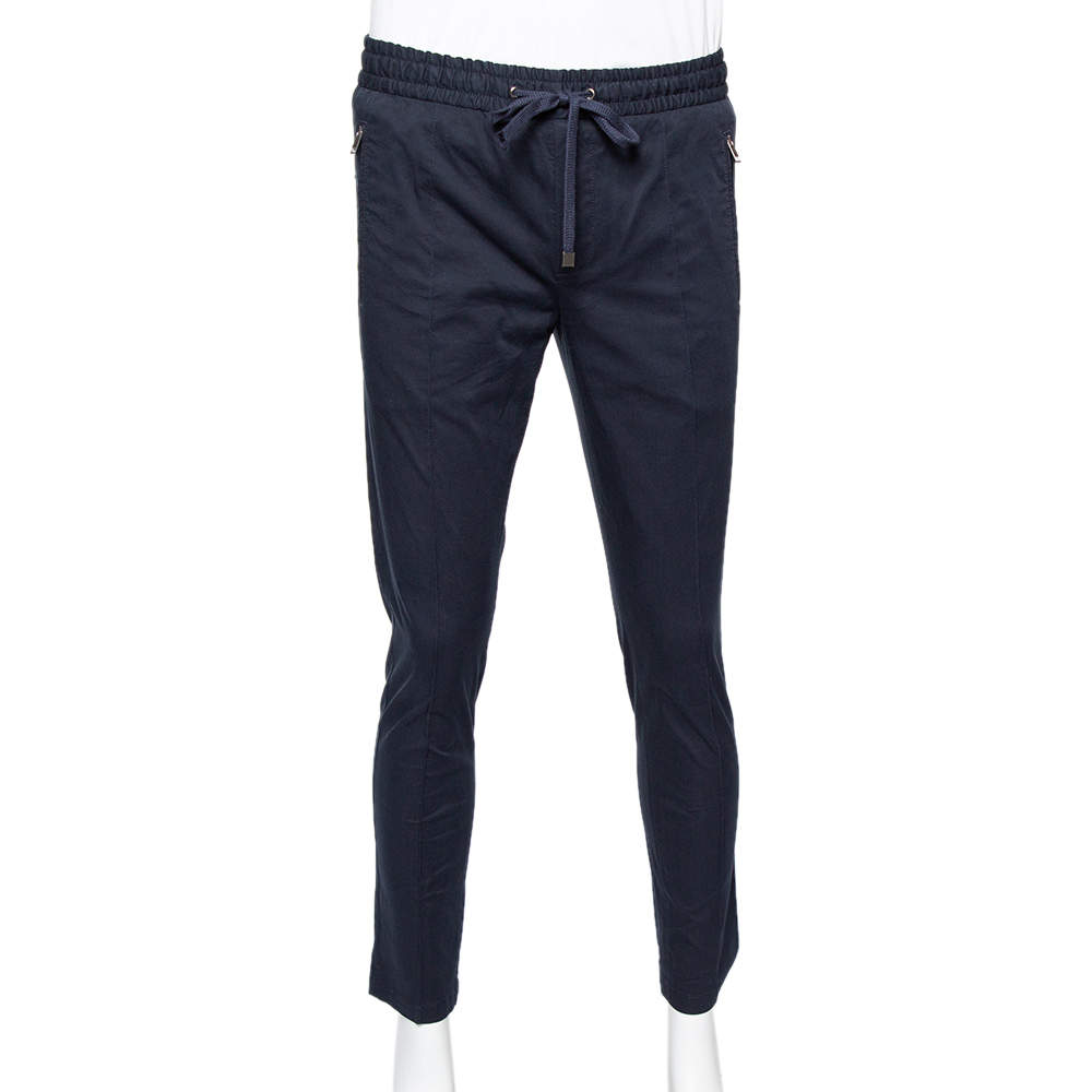 Pre Owned Dolce & Gabbana Navy Blue Cotton Track Pants S