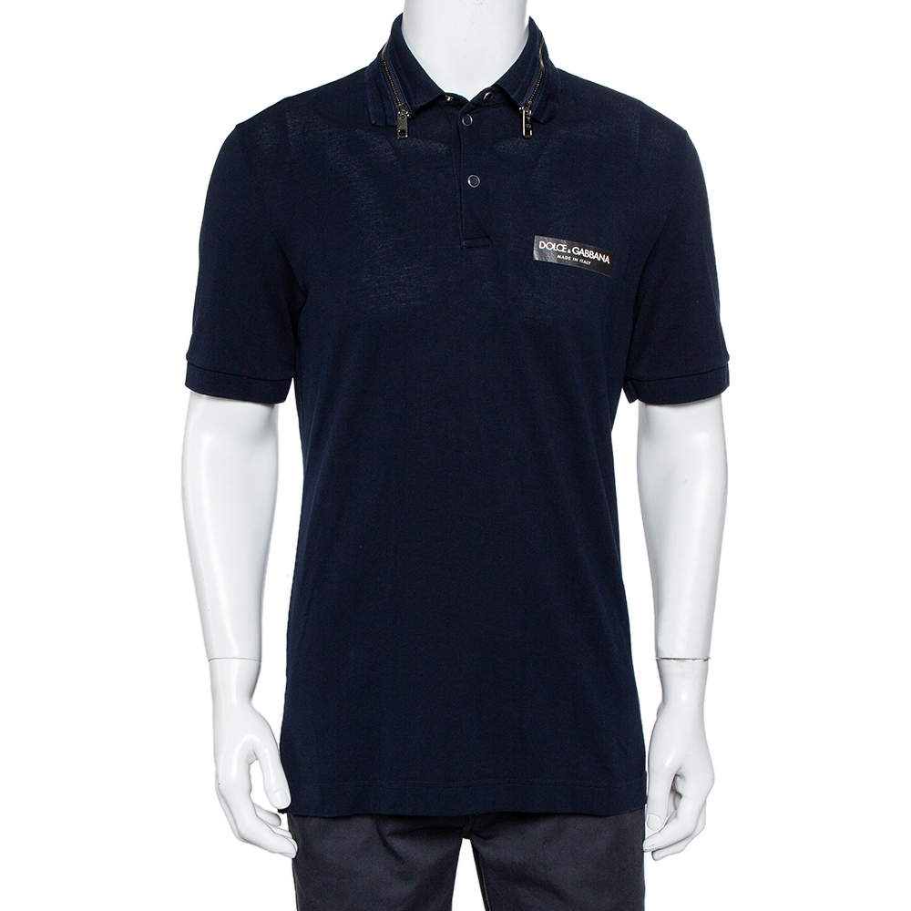 Pre Owned تي شيرت بولو دولتشي أند غابانا سحاب ياقة بيك قطن كحلي مقاس كبير