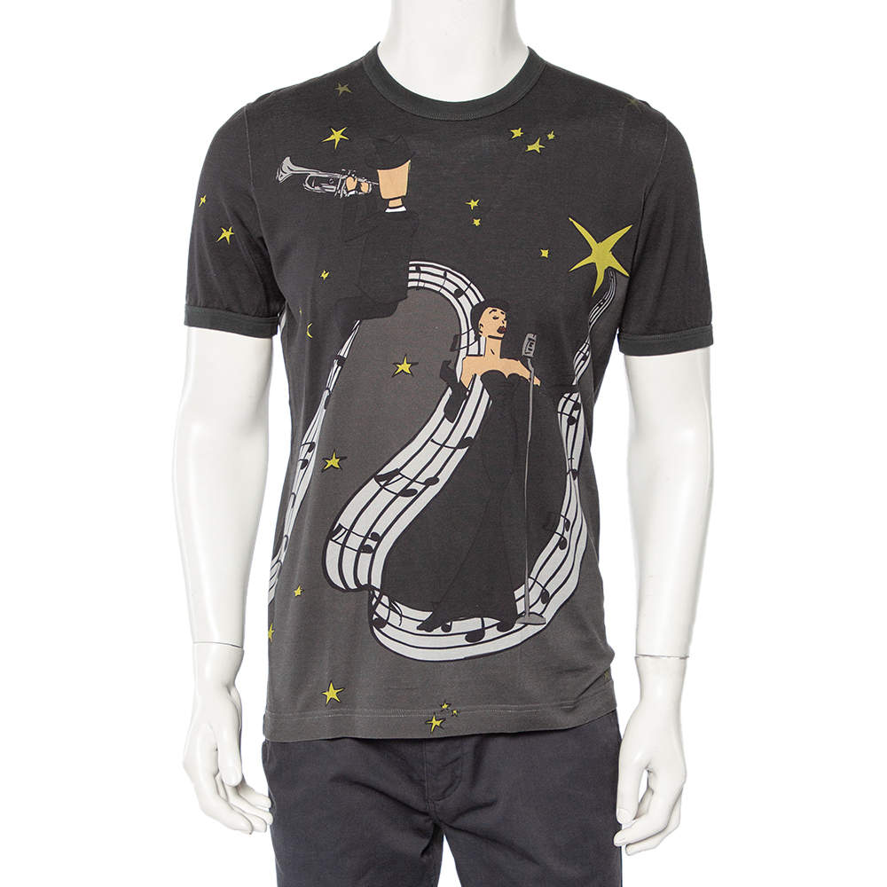 Dolce & Gabbana Black Star % Musical Printed Cotton Crewneck T-Shirt XL