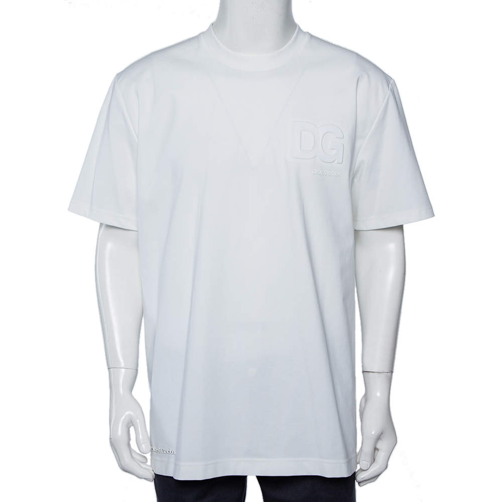 Dolce & Gabbana White Logo Embossed Cotton Crewneck T-Shirt 5XL 