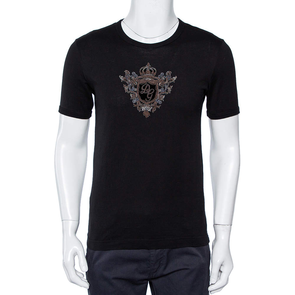 Dolce & Gabbana Black Cotton Logo Embellished Crewneck T-Shirt S