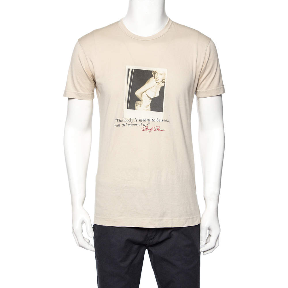 مملوكة مسبقًا تي شيرت دولتشي آند غابانا قطن بيج بطباعة مارلين مونرو برقبة مستديرة مقاس متوسط - ميديوم