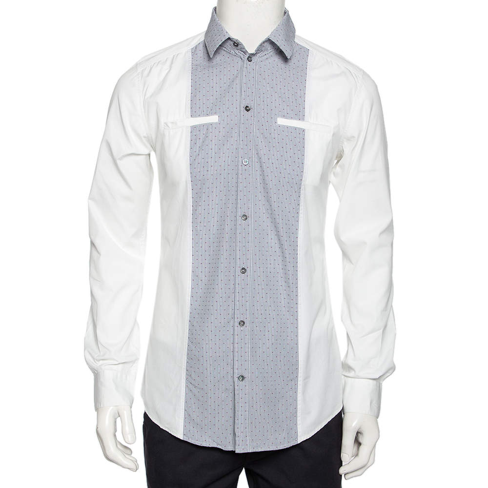 Pre Owned قميص دولتشي أند غابانا قطن أبيض بقصات متباينة بأزرار أمامية مقاس متوسط - ميديوم