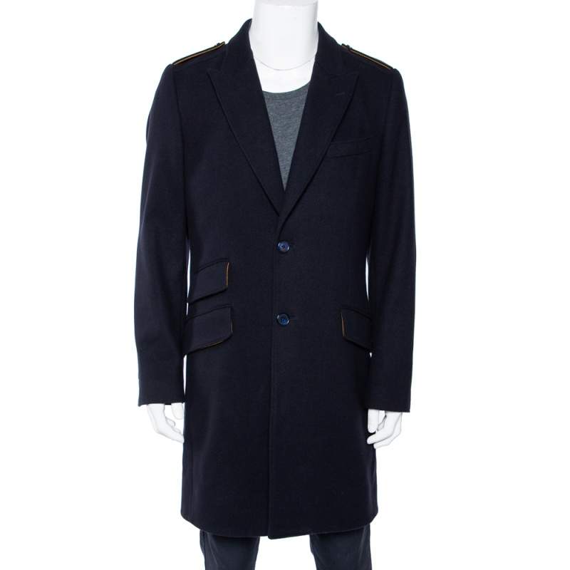 Dolce & Gabbana Navy Blue Wool Button Front Coat XL