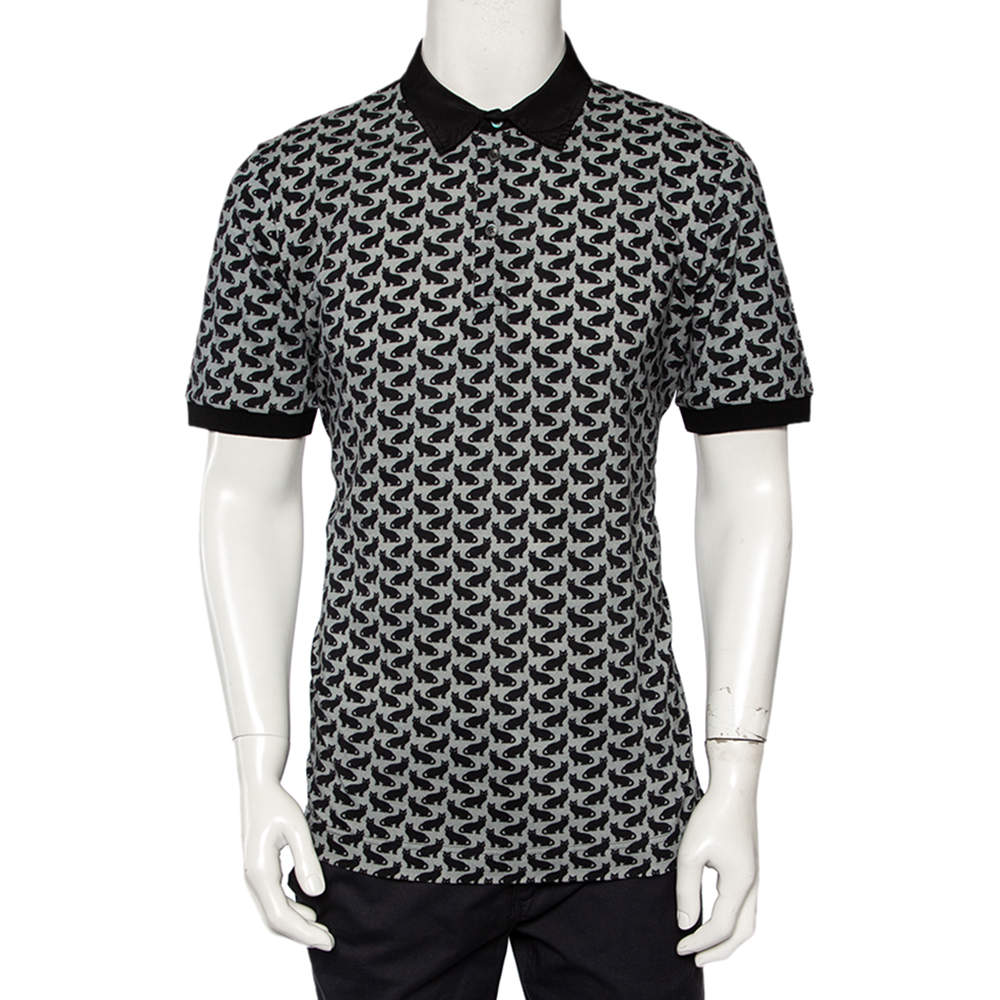 مملوكة مسبقًا تي شيرت بولو دولتشي أند غابانا قطن بيكيه رصاصي وأسود مقاس كبير جدًا جدًا - إكس إكس لارج