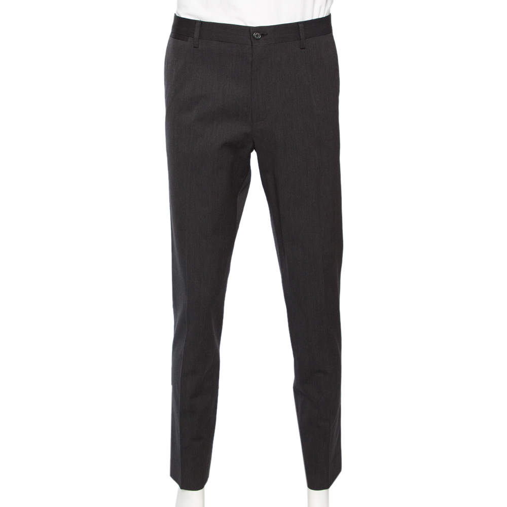 Pre Owned Dolce & Gabbana Grey Wool Tapered Classic Trousers L 