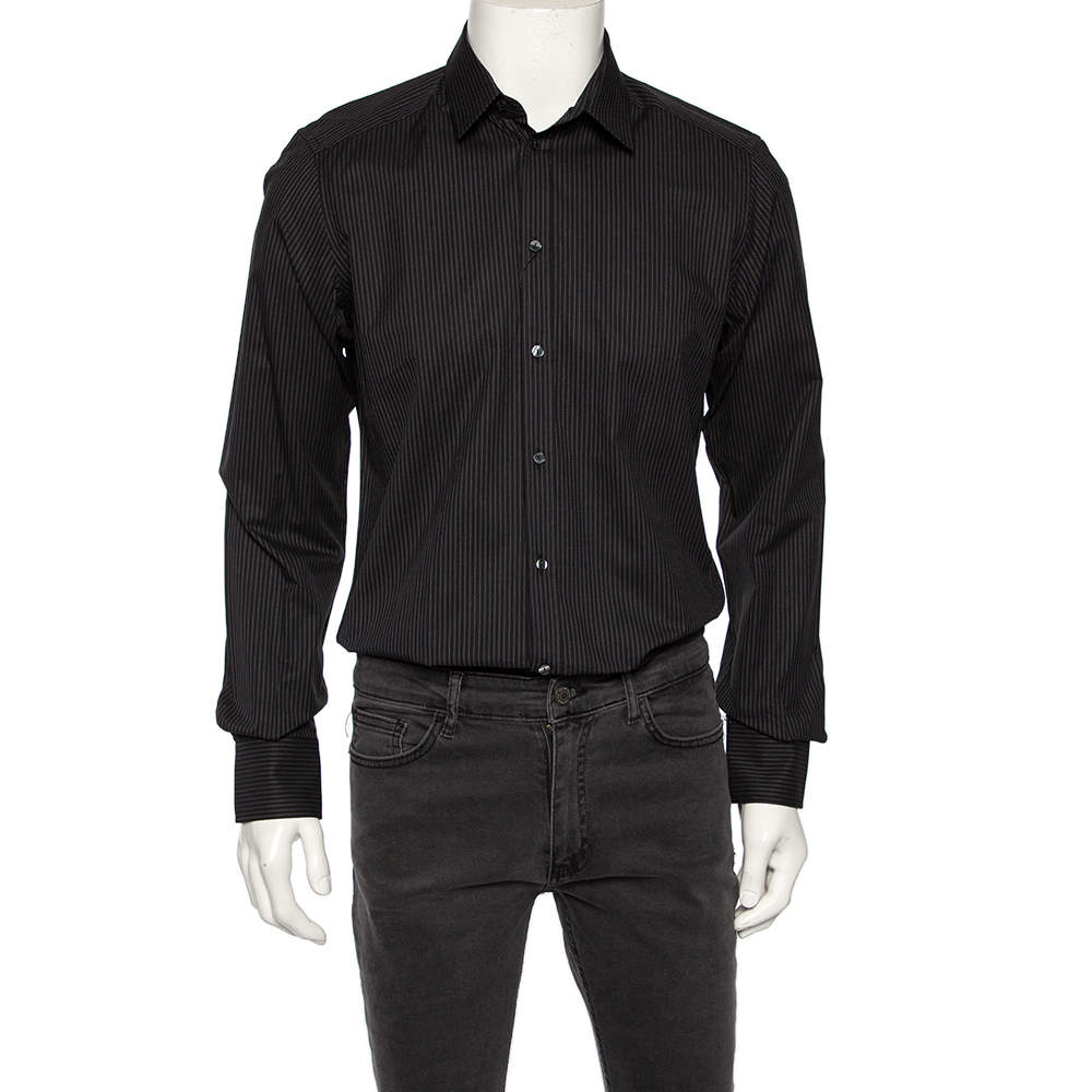 مملوكة مسبقًا Dolce & Gabbana Black Striped Cotton Gold Label Shirt M 