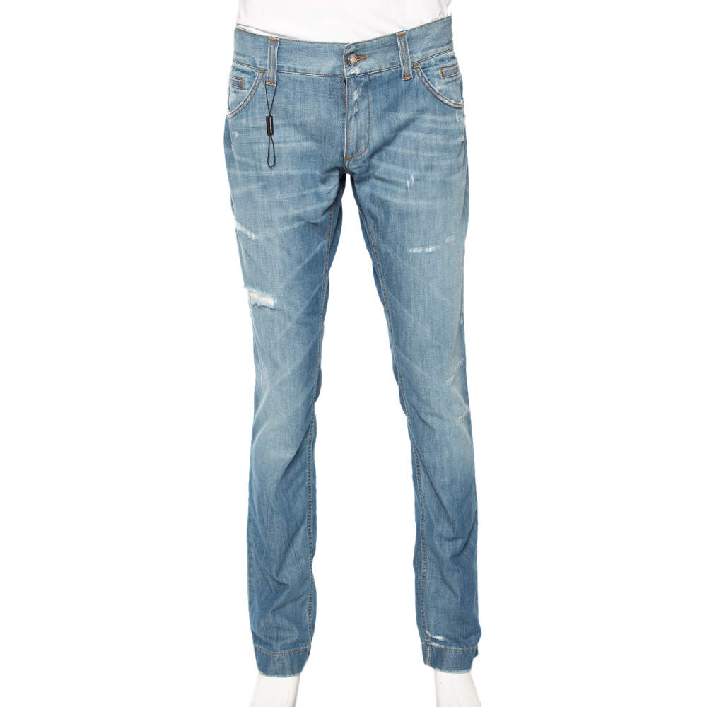 Pre Owned Dolce & Gabbana Light Wash Blue Denim 14 Fit Ripped Jeans L
