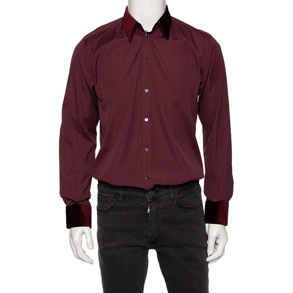 Pre Owned قميص دولتشي آند غابانا مارتيني  قطن عنابي قطيفة بياقة مقاس متوسط - ميديوم