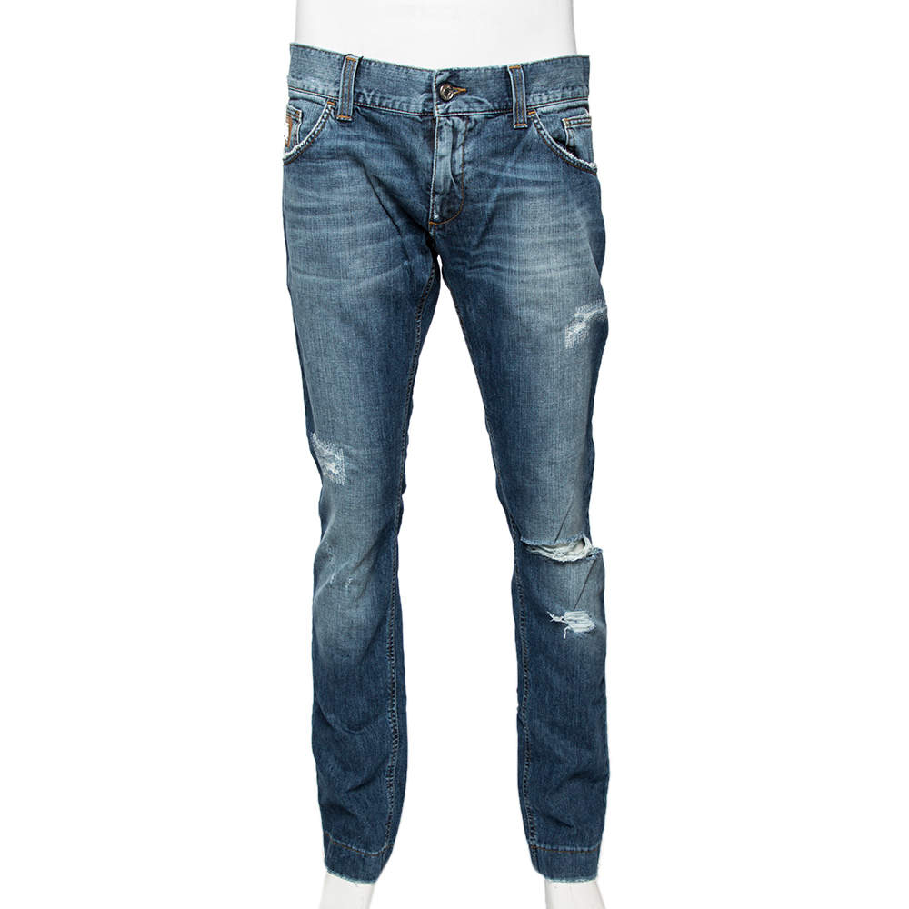Pre Owned Dolce & Gabbana Blue Distressed Denim 14 Fit Jeans L 