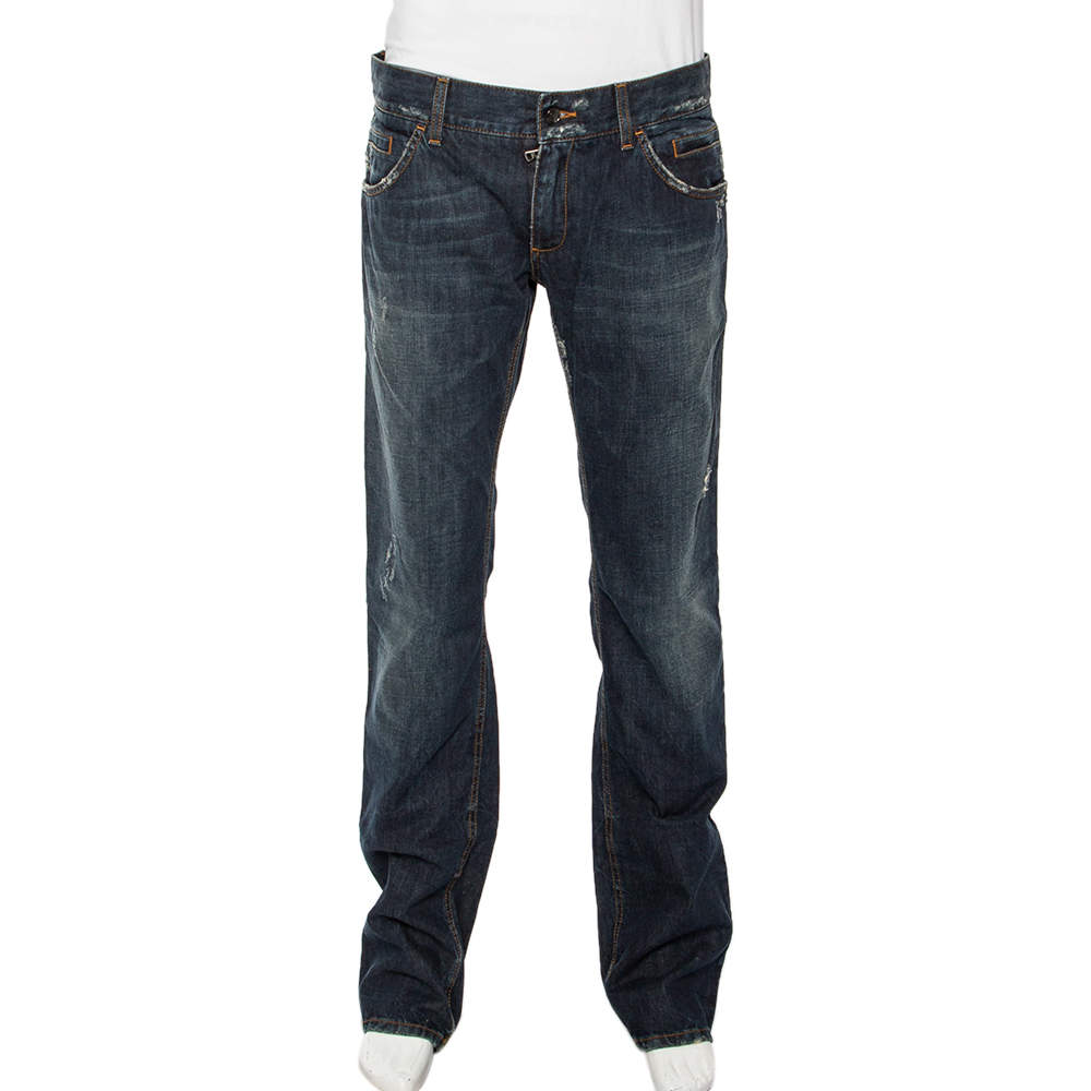 Pre Owned Dolce & Gabbana Indigo Distressed Denim Fit 14 Jeans L