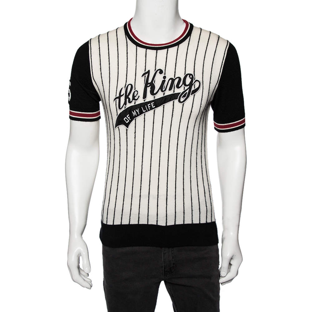 مملوكة مسبقًا Dolce & Gabbana White Striped Cashmere The King Round Neck Jumper S