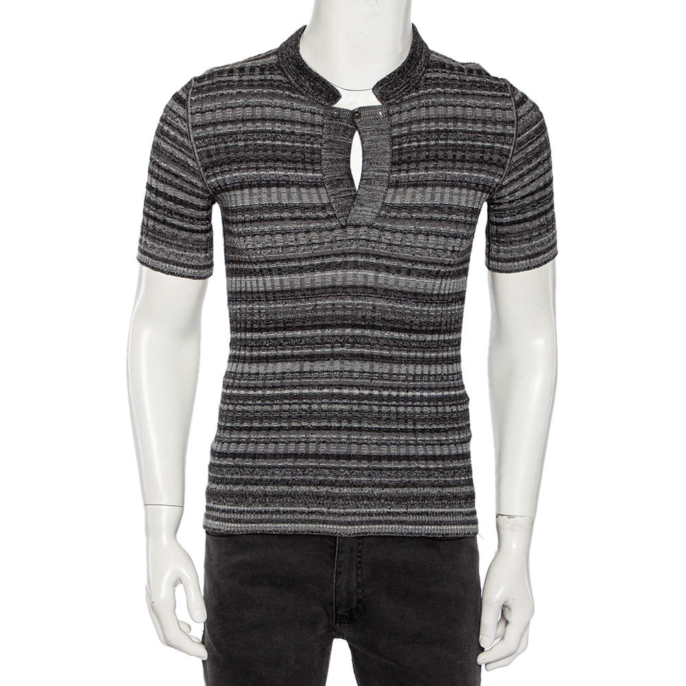 Pre Owned بلوفر دولتشي أند غابانا تريكو مضلع رصاصي رقبة حرف ڨي مقاس صغير (سمول)