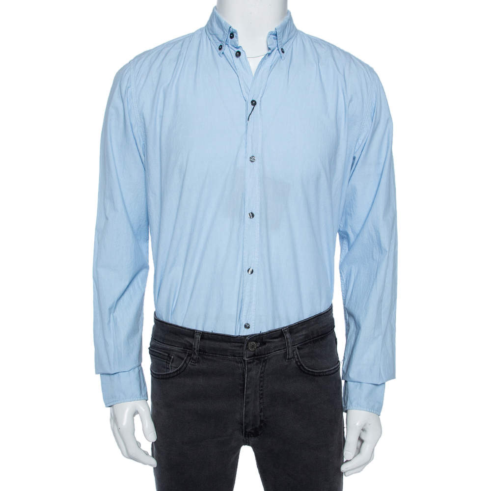 مملوكة مسبقًا Dolce & Gabbana Sky Blue Cotton Button Front Martini Shirt M 