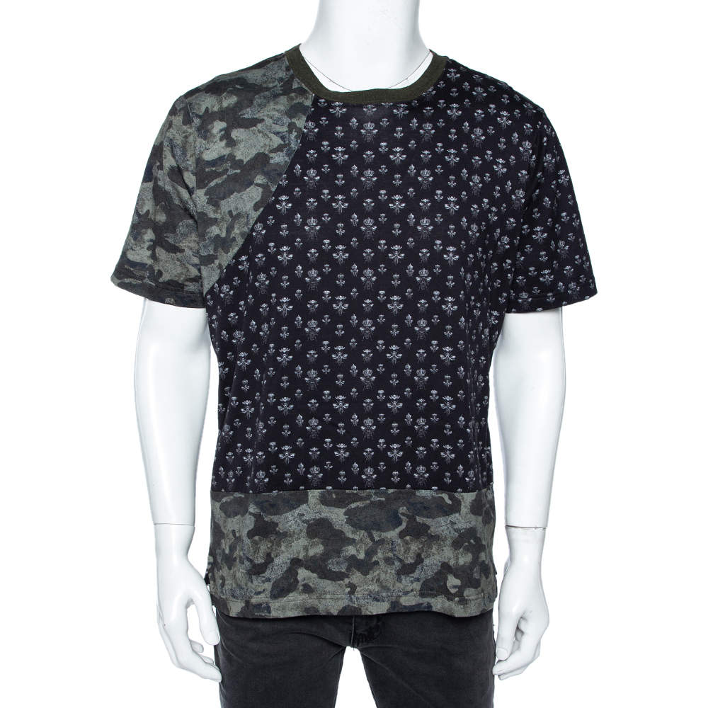 Pre Owned تي شيرت دولتشي أند غابانا نمط مموه نحل مطبوع ثلاثي اللون مقاس كبير - لارج