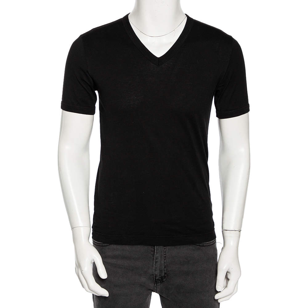 Pre Owned Dolce & Gabbana Black Cotton Jersey V Neck T-Shirt S