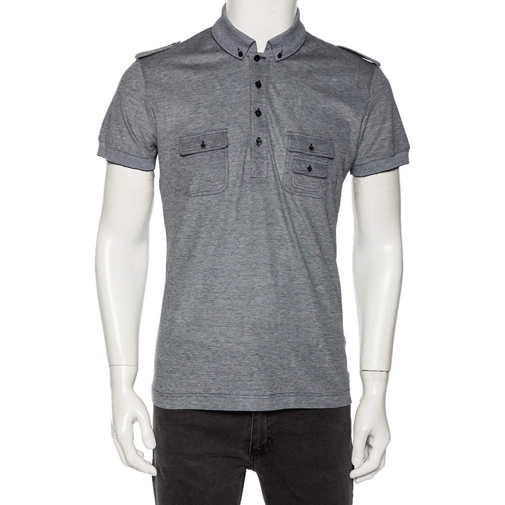 مملوكة مسبقًا Dolce & Gabbana Grey Cotton Pique Safari Polo T Shirt M