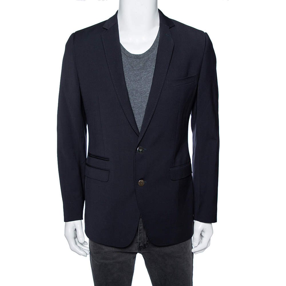 Pre Owned Dolce & Gabbana Navy Blue Wool Single Breasted Brad Blazer M