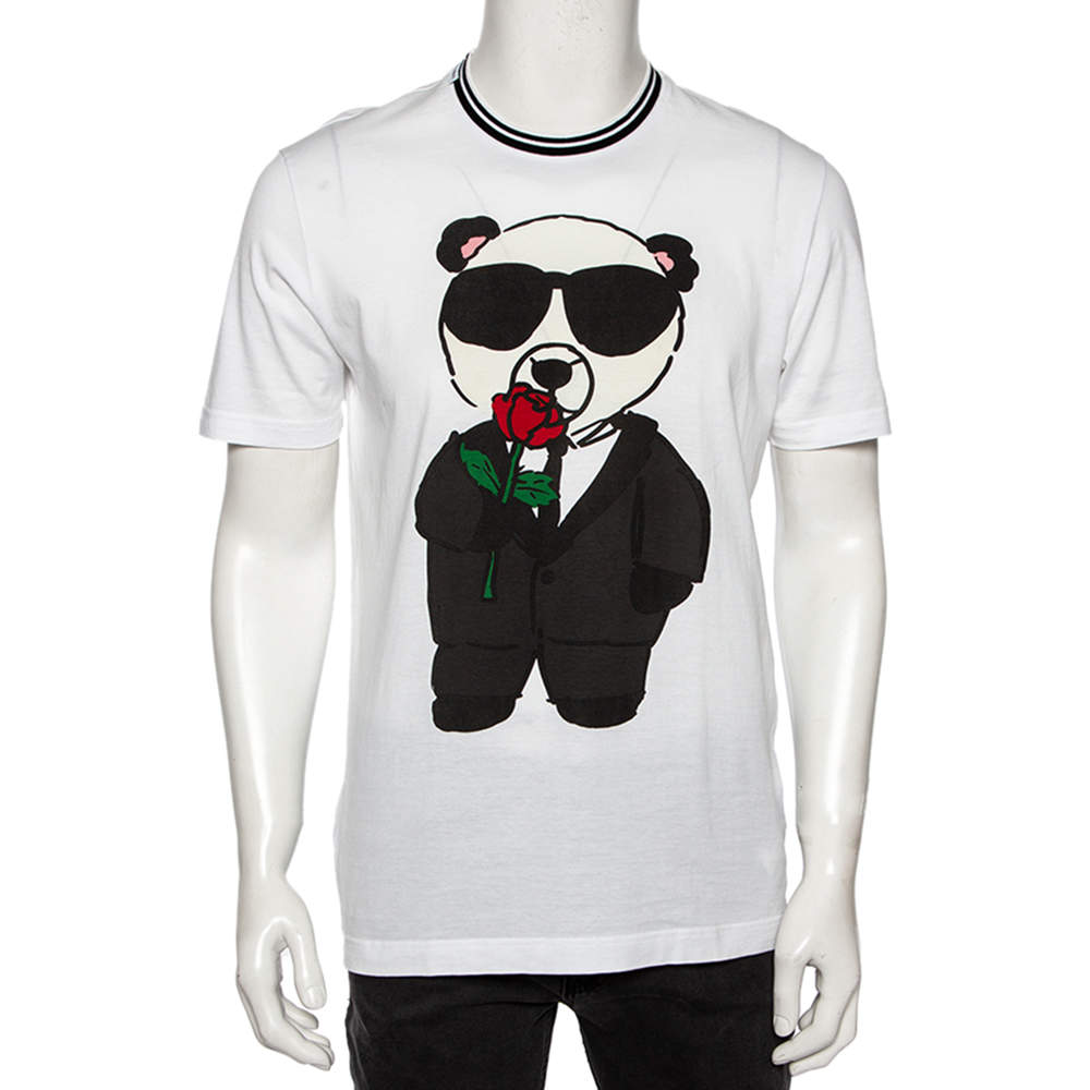 Pre Owned Dolce & Gabbana White Panda Printed Cotton Crewneck T-Shirt L