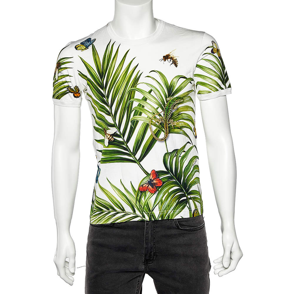 Pre Owned Dolce & Gabbana White Palermo Tropical Printed Cotton Crewneck T-Shirt M