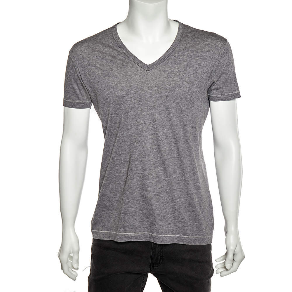 Pre Owned Dolce & Gabbana Grey Cotton V-Neck T-Shirt M