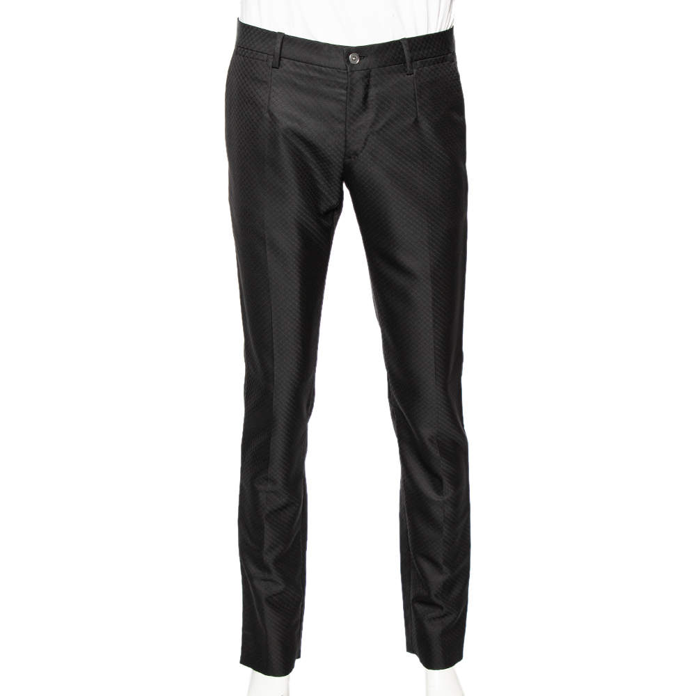 مملوكة مسبقًا Dolce & Gabbana Black Patterned Wool Formal Pants M