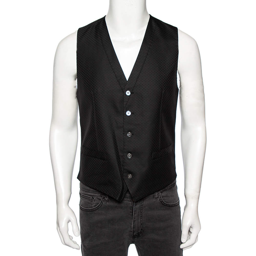 مملوكة مسبقًا Dolce & Gabbana Black Patterned Wool Button Front Waistcoat M