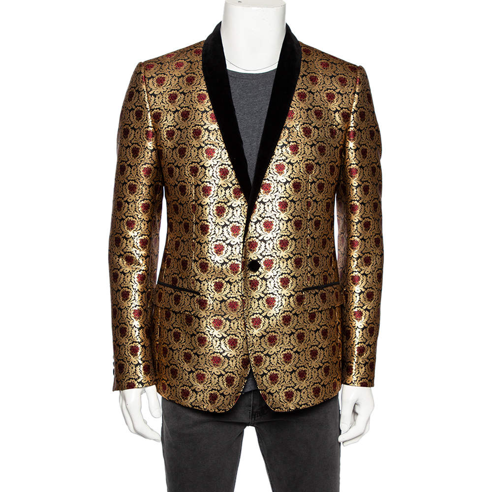 Pre Owned توكسيدو دولتشي أند غابانا حواف قطيفة وجاكار ميتاليك مقاس كبير - لارج