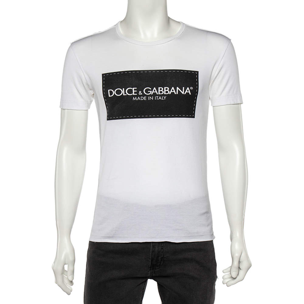 Pre Owned تي شيرت دولتشي أند غابانا قطن أبيض طبعة شعار الماركة بأكمام قصيرة مقاس صغير جدًا - إكس سمول 