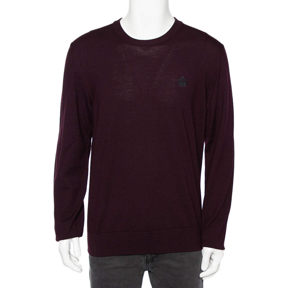 Pre Owned Dolce & Gabbana Burgundy Wool Embroidered Crown Detailed Jumper XXL