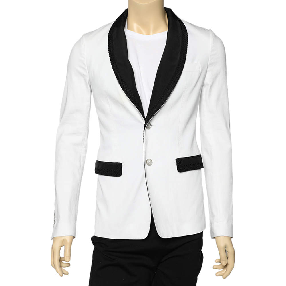 Pre Owned Dolce & Gabbana White Contrast Detail Button Front Blazer M
