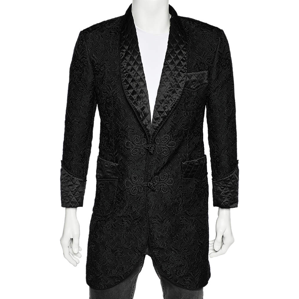 مملوكة مسبقًا جاكيت بليزر دولتشي أند غابانا سارتوريا ألتا جاكار أسود منقوش مقاس كبير - لارج