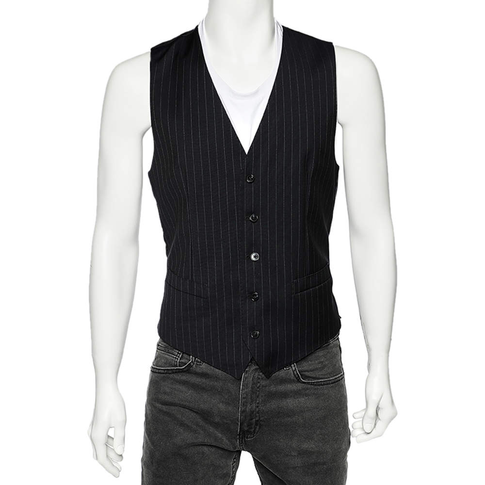 Pre Owned Dolce & Gabbana Midnight Blue Striped Wool Vest M